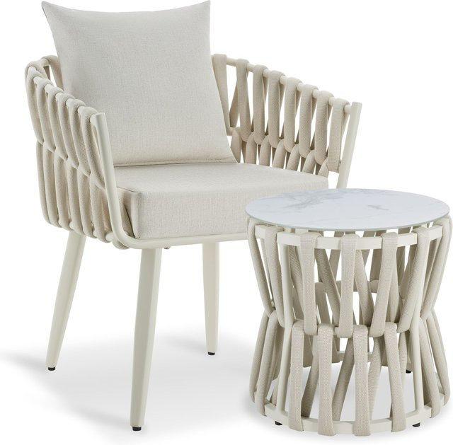tectake Gartenlounge-Set aus Aluminium im Rope-Design mit Polsterung und Couchtisch in Beige - Bild 1