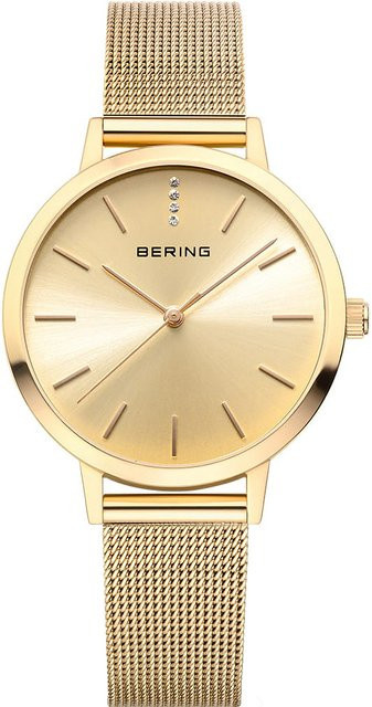 Bering Damenuhr, Edelstahl, Gold, Quarz, 34 mm, Kristall - Bild 1