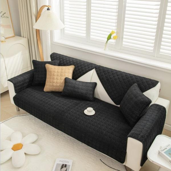 FebEr Verdickter Plüsch-Sofabezug in Schwarz, rutschfester Universal-Couchbezug für dein Wohnzimmer, Breite: 210 cm - Bild 1