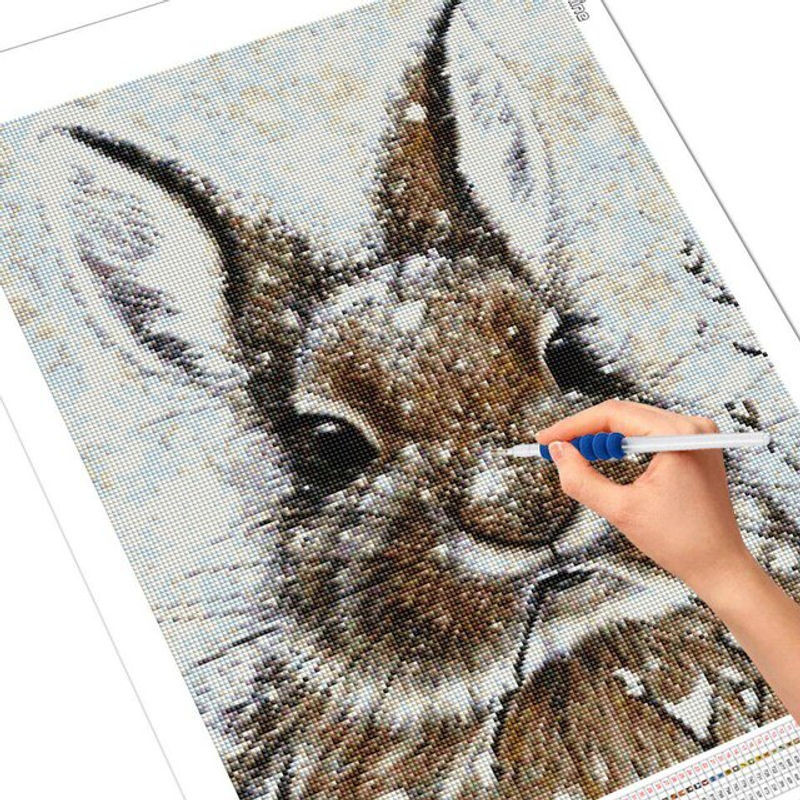 FIYO Diamond Painting Kit Kaninchen im Schnee 5D DIY Diamantmalerei mit Strass Steinen für Deko und Geschenke, Mehrfarbig, B: 30 cm x H: 20 cm - Bild 1