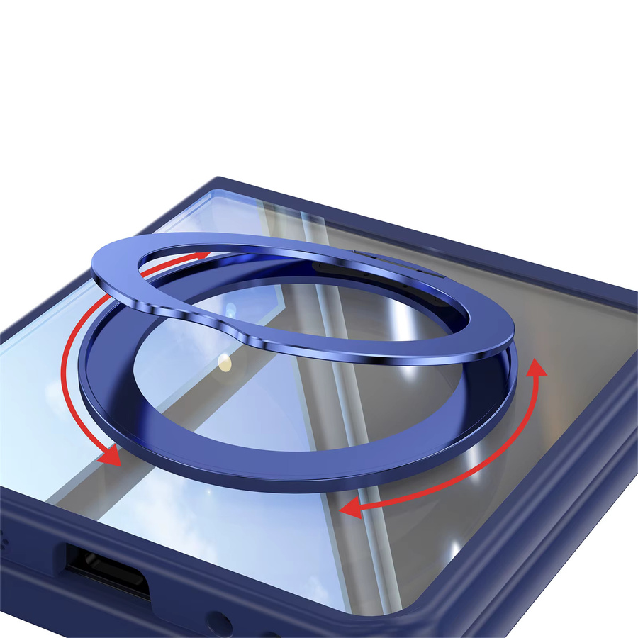 MagSafe Handyhülle mit 360 Grad drehbarer Halterung und Flip-Schutz für Samsung Galaxy Z Flip 7, Z Flip 6 und Z Flip 5, magnetisch und stoßfest, Grau und Blau - Bild 5