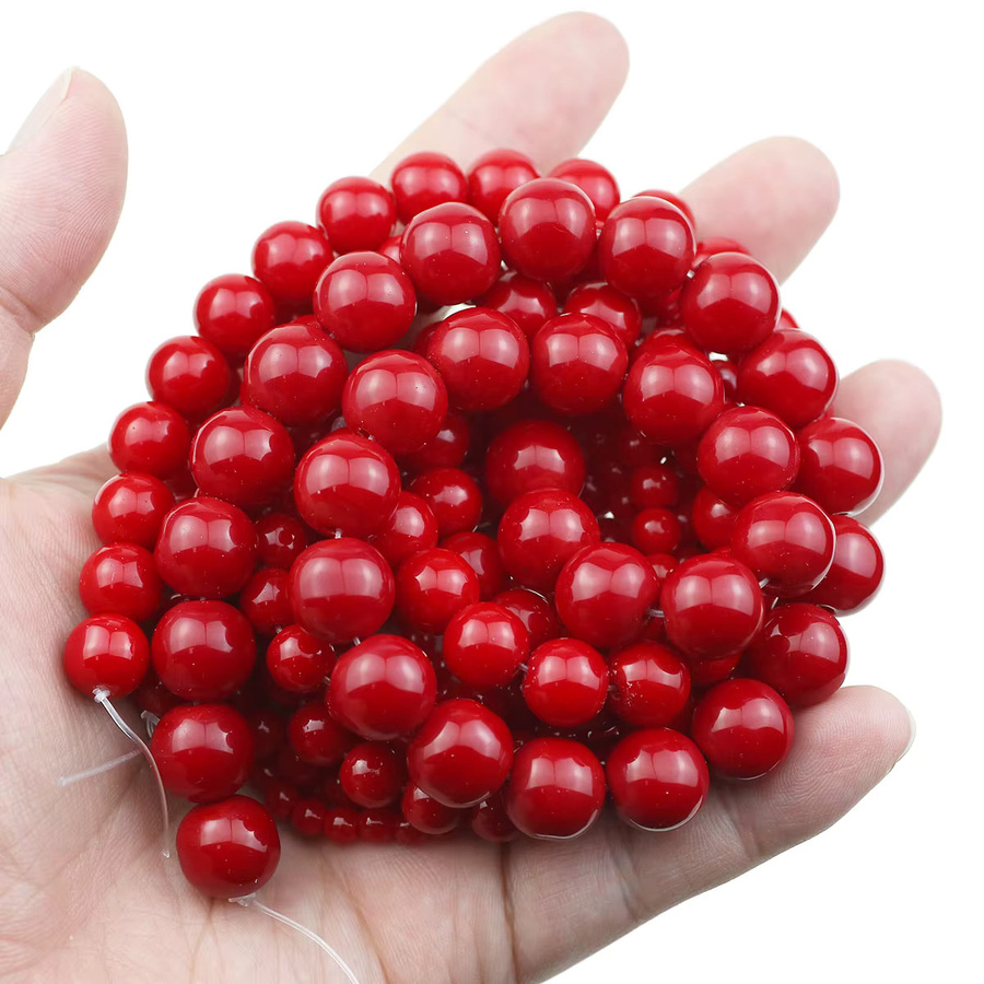 JHNBY Naturstein Perlen, Rote Koralle, Runde Spacer Perlen - Bild 4