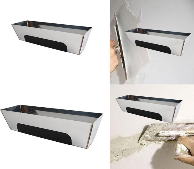 Homyl Edelstahl Schlammpfanne mit Anti-Rutsch-Pad für Gips und Trockenbau, Silber - Bild 1