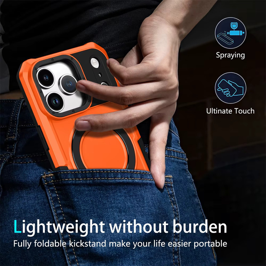 Apple iPhone 17 Pro Max Plus Air Anti-Rutsch Schutzhülle mit magnetischem Ständer und Double Layer Protection in Schwarz oder Orange - Bild 4