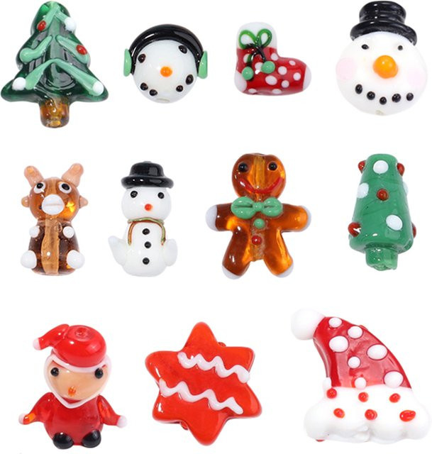 Lampwork Perlen, Santa Claus, Schneemann, Lebkuchen Mann, Glas, 2 Stück - Bild 1