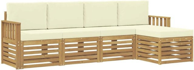 vidaXL Outdoor-Sofagarnitur 5-teilig aus Akazienholz in Weiß und Beige mit Polstern, B/T/H: 249 x 122,5 x 73 cm - Bild 1
