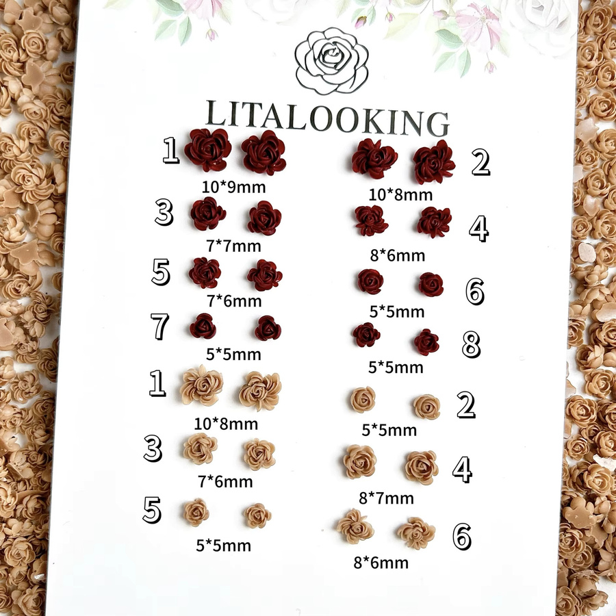 60 Stück Mini Harz Rose Nagel Charms, Rot Gemischt, 3D Blumen Nail Art - Bild 2