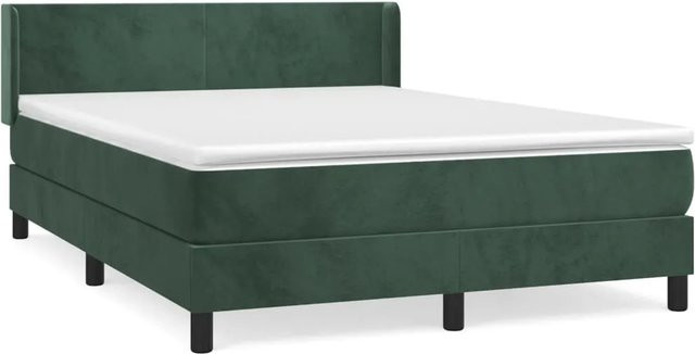 vidaXL Boxspringbett mit Matratze in Dunkelgrün aus Samt, Hybridbett mit Taschenfederkern, B/T/H: 140 x 200 x 147 cm - Bild 1