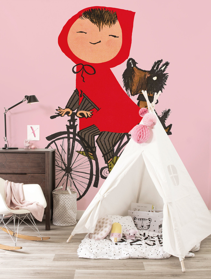 KEK Amsterdam Wandbild Mural Riding My Bike in Pink und Rot, Vintage Stil, Breite: 243,5 cm - Bild 1