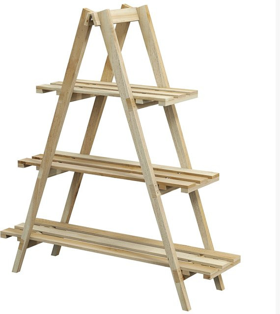 Outsunny Pyramidenförmiges klappbares Blumenregal aus Fichtenholz mit 3 Regalen, Braun, B: 36 cm, T: 100 cm, H: 112 cm - Bild 1