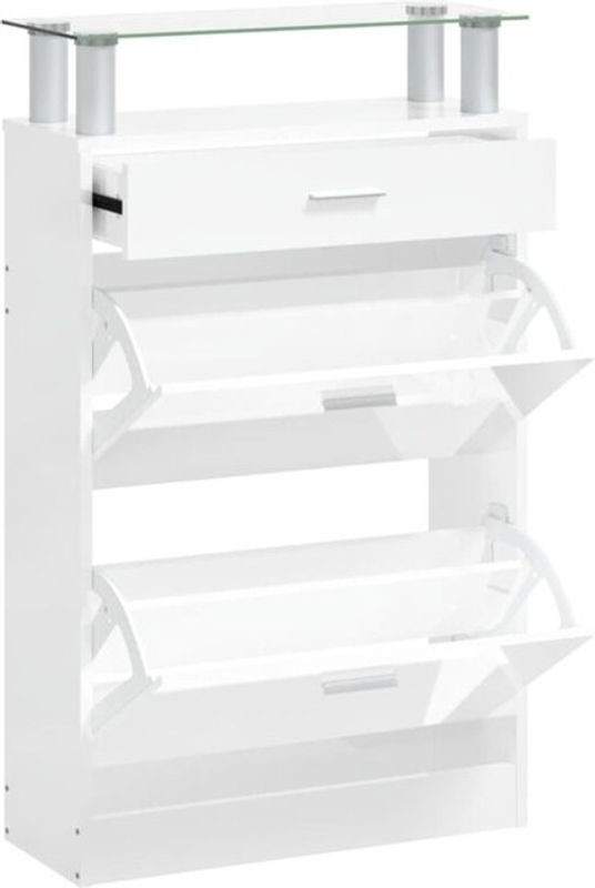 Moderner Schuhschrank Vidaxl in Weiß aus Holzwerkstoff und Glas mit Falttüren, B/T/H: 63 x 24 x 104 cm - Bild 1