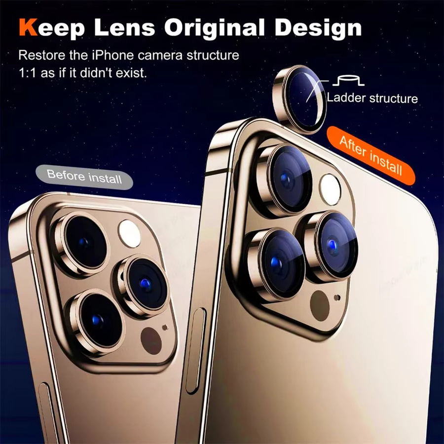 Kamera Objektiv Schutz Glas mit Metallring für iPhone 15 Pro Max und iPhone 16 Pro Max in Desert Titanium, 2-3 Stück - Bild 2