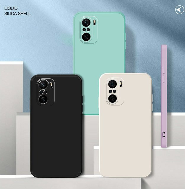 Ricestate Square Liquid Silicone Handyhülle für POCO F3 in Cyan mit Kameraschutz - Bild 1