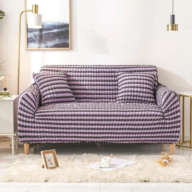 Dehnbarer Seersucker Sofabezug für 2-Sitzer, Universal-Vollschutz mit Premium-Gefühl, Farbe: Violett, Breite: 145-185 cm - Bild 1