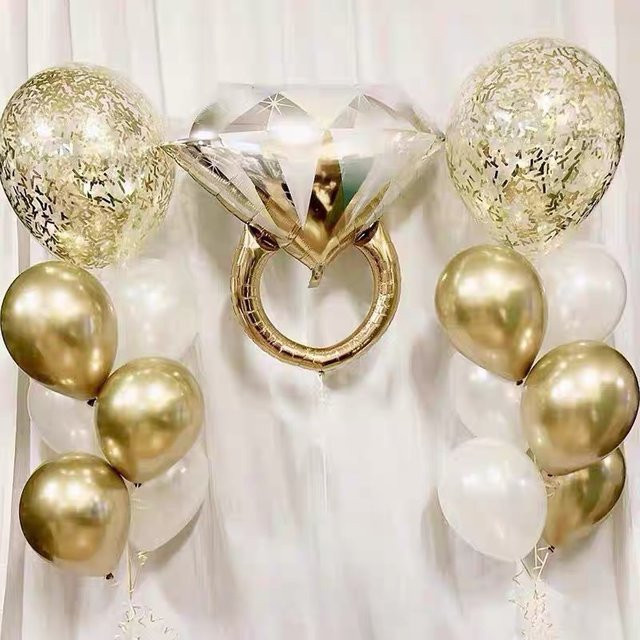 Enanal Party-Deko Set mit LOVE und Diamond Ring Folienballons in Gold für Hochzeit, Valentinstag oder Bridal Shower - Bild 1