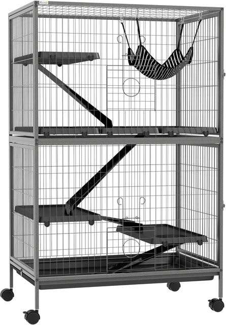 PawHut Kleintierkäfig für Frettchen und Nager aus Stahl in Grau, B: 52 cm, H: 128 cm - Bild 1