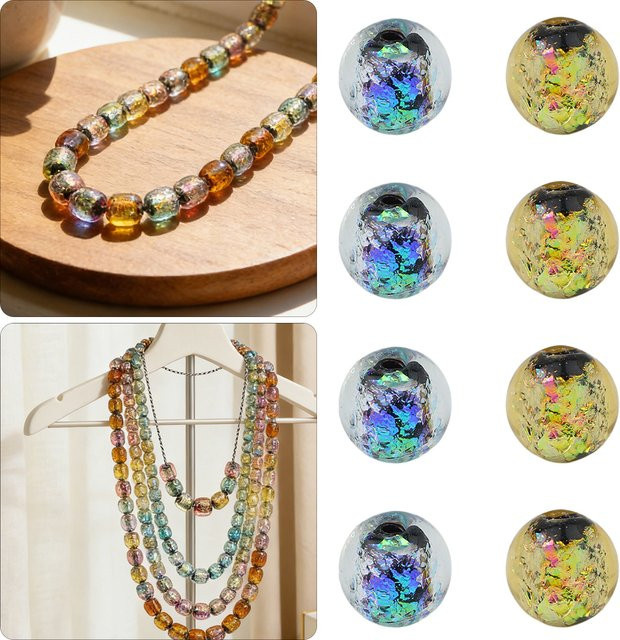 wlyees Murano-Lampwork-Perlen, 10mm, Transparent, Bunt, Rund, 5 Stück - Bild 1