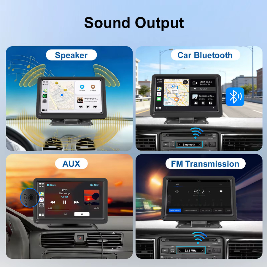 Ezonetronics 7-Zoll Tragbarer CarPlay Bildschirm mit kabellosem CarPlay, Android Auto und Mirror Link in Schwarz - Bild 5