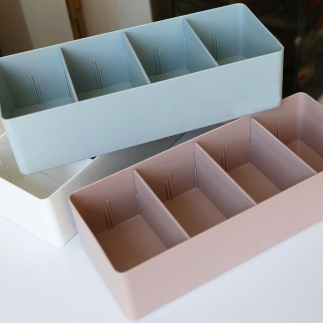 Desktop-Aufbewahrungsbox mit abnehmbaren Trennwänden in Blau für Fernbedienungen und Kosmetik - Bild 1