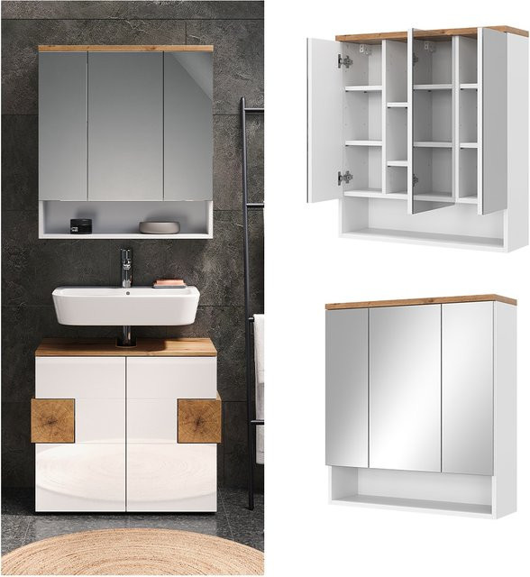 Vicco Spiegelschrank Eden Weiß Hochglanz mit 3 Türen, B/H: 70 x 78 cm - Bild 1