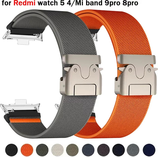 OAKCHARM Nylon-Schlaufenarmband mit Metallschnalle für Xiaomi Redmi Watch 5 4, Mi Band 9Pro und 8Pro, Farbe: Orange - Bild 1