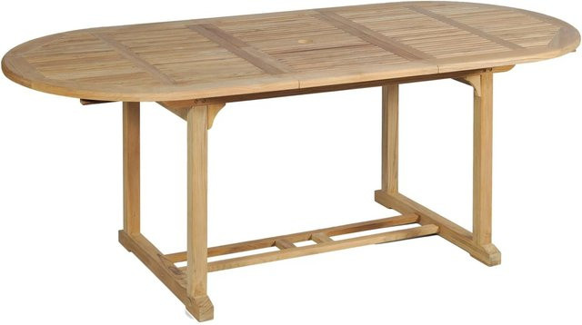 DELUKE Gartentisch MALTE aus Teakholz, ovaler Ausziehtisch für Garten und Terrasse, Farbe: Natur/Braun, B: 160 cm, T: 95 cm, H: 75 cm - Bild 1