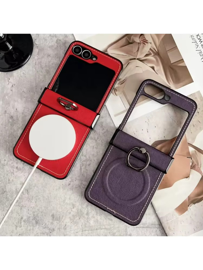 Vintage Lederhülle mit Lichee-Muster für Samsung Galaxy Z Flip 7 6 5 4 3 in Lila mit magnetischem Scharnierständer und stoßfestem Business-Schutz - Bild 5