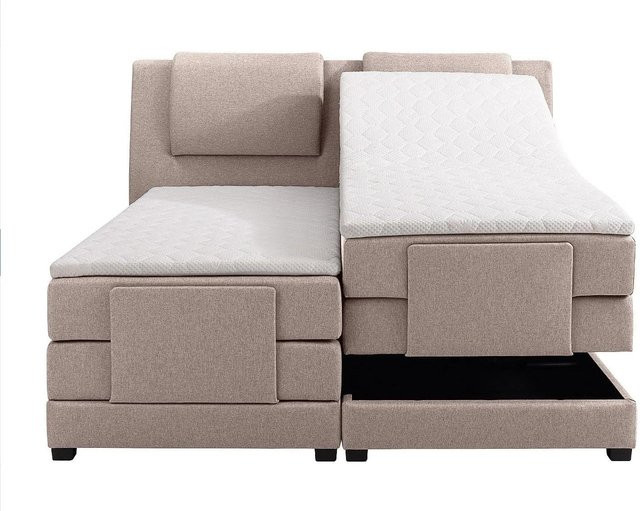 Vente-unique Boxspringbett Castel in Beige mit Stoffbezug, Breite: 218 cm - Bild 1