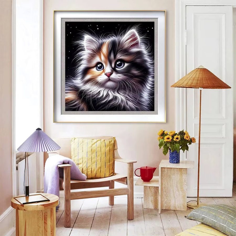 Huacan Diamant-Mosaik Set Katze als rundes Diamant-Gemälde zur Wandmontage für deine Heimdekoration - Bild 3