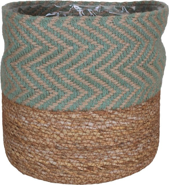 A.H.G. Pflanzkorb aus Seegras und Jutestoff in Salbei-Natur im Boho-Stil, Durchmesser: 14 cm, Höhe: 14 cm - Bild 1