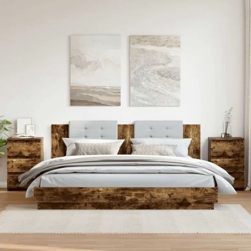 Set aus 2 Nachttischen von vidaxl in Räuchereiche, Braun, Holzwerkstoff, B/T/H: 40 x 35 x 62,5 cm - Bild 1