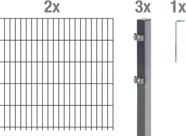 Metallzaun Doppelstabmatte Grund-Set aus Stahl, anthrazit beschichtet, Höhe: 1,6 m, Breite: 2,0 m, Tiefe: 0,5 m - Bild 1