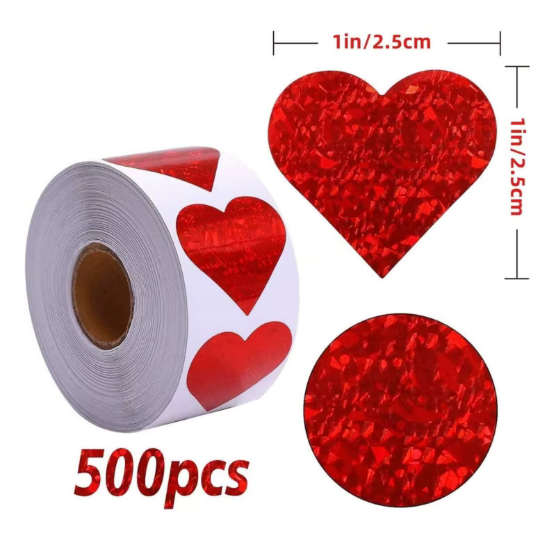 500 Stück glitzernde Herzaufkleber in Rot für Valentinstag, Hochzeit und Geburtstag - Bild 2