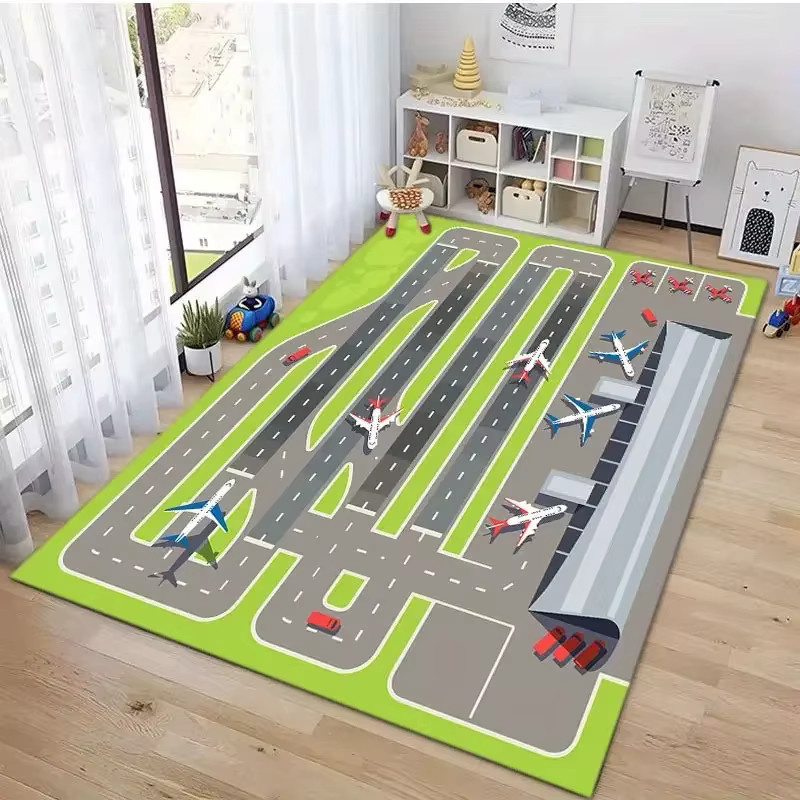 VIKAMA 3D-Spielmatte Flughafen und Flugzeug für Kinder, rutschfester und waschbarer Kinderteppich, Mehrfarbig, B/T: 60 x 40 cm - Bild 2