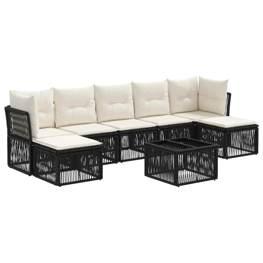 vidaXL Gartensofa-Set 8-teilig in Schwarz aus Poly-Rattan mit Polsterung und Couchtisch für Garten und Terrasse - Bild 2