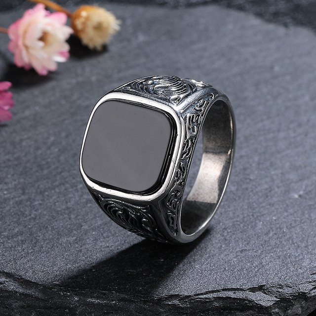 NASIA N STYLE Ring Achat, 925 Silber, Schwarz, Herren, Vintage - Bild 1