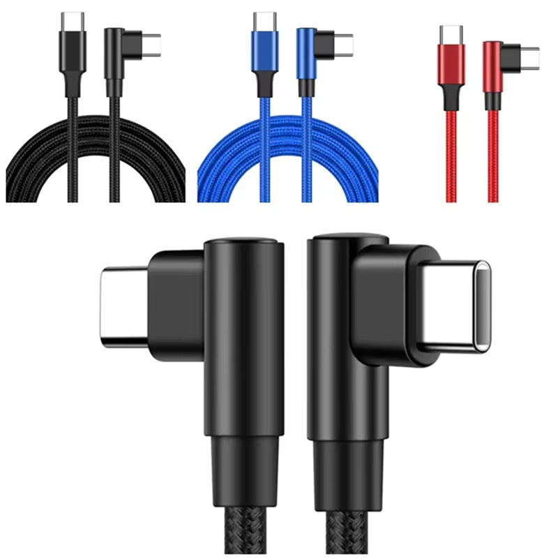 Oeny USB-C auf USB-C Ladekabel mit 90-Grad-Winkel, 60W PD Schnellladefunktion, Nylon-Geflecht, Schwarz - Bild 1