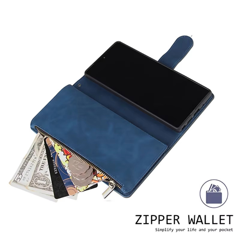 Samsung Flip Wallet Phone Cover Ledertasche mit Reißverschluss für Galaxy A16 A26 A36 A56 A06 A15 A25 A35 A55 A05S A14 A34 A54 A13 A33 A53 in Blau - Bild 6