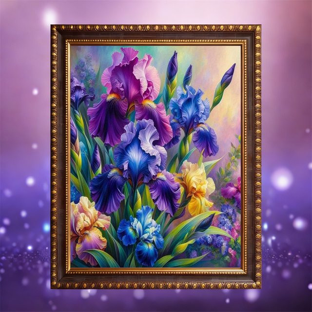 AZQSD Diamant-Mosaik-Set Iris-Blume, 5D-Stickerei mit Blumenmuster für Erwachsene, Multicolour, B/H: 30,0 x 20,0 cm - Bild 1