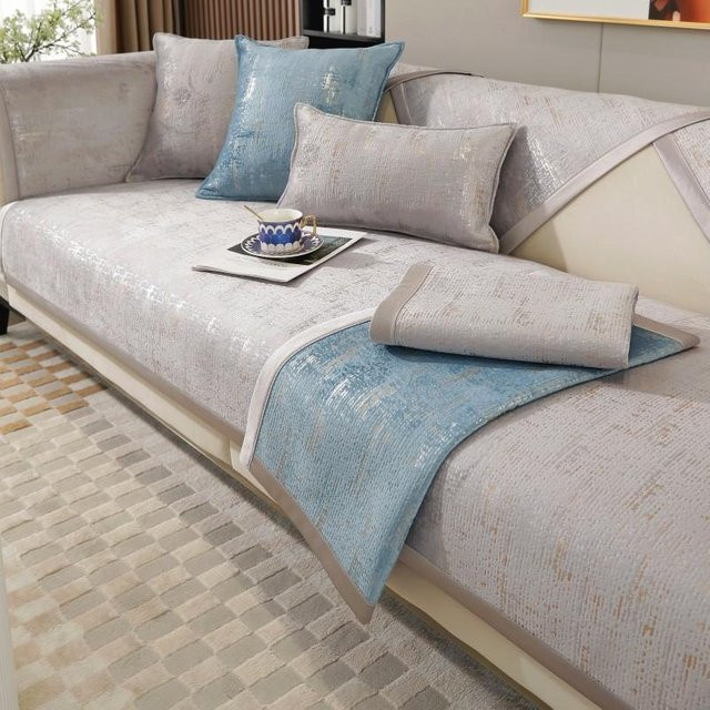 Super Six Chenille Jacquard Sofabezug in Blau, rutschfester Möbelschutz für Sessel und Sofas, Breite: 70 cm, Höhe: 70 cm - Bild 1