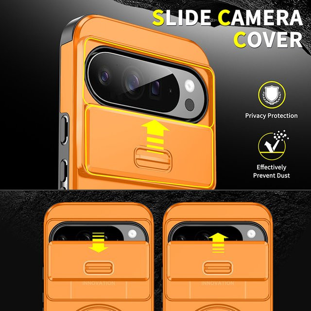 Magnetische Ringhalterung Schutzhülle für Google Pixel 10 mit Schiebeobjektivschutz in Rot und Orange - Bild 1