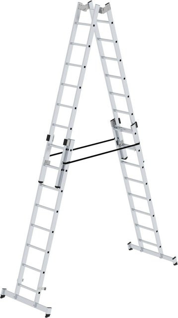 PROREGAL Sprossen-Stehleiter 4-teilig mit Traverse, Farbe: Silber, 4 x 8 Sprossen - Bild 1