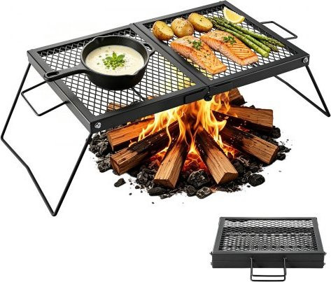 VEVOR Klappbarer Campinggrill aus Kohlenstoffstahl in Schwarz mit Beinen und Griff, B/T/H: 75,8 x 38,3 x 23,5 cm - Bild 1