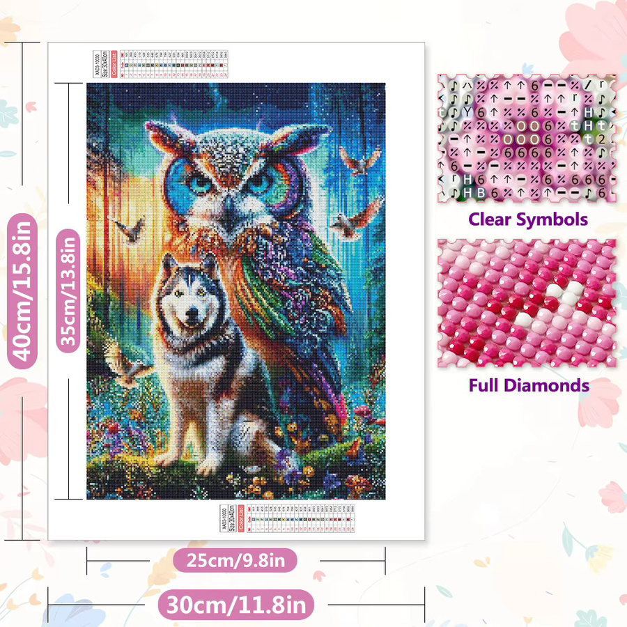 Potdemiel 5D Diamantmalerei DIY Fantasy-Tier Eule und Wolf Mosaik Set mit Vollrund-Bohrer in Multicolour für Erwachsene zur Heimdekoration - Bild 3
