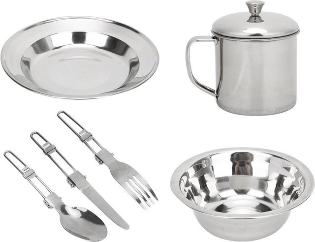 Fishine Edelstahl Outdoor Geschirrset für Camping und Picknick in Weiß und Silber - Bild 1