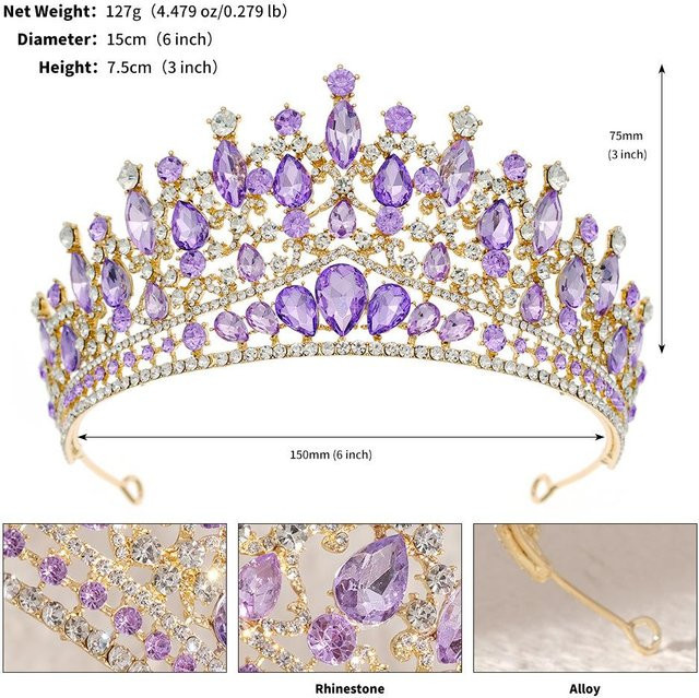 Wucifang Jewelry Brautkrone, Kupfer, Saphir, Zirkonia, Damen - Bild 1