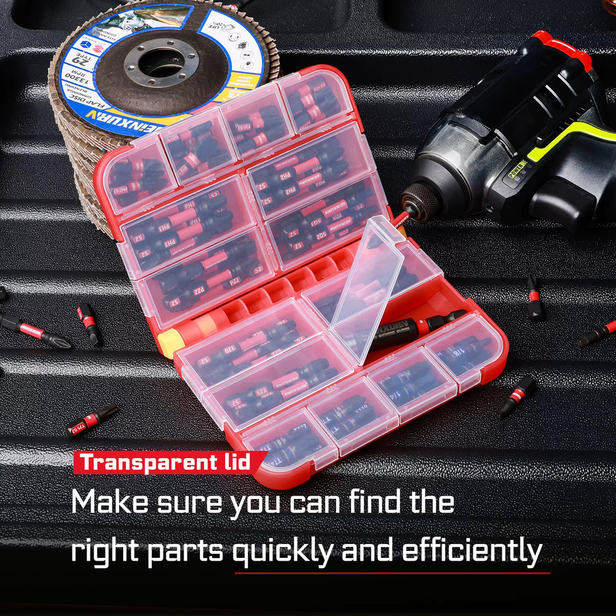 Geinxurn Schlagschrauber-Bits-Set aus S2-Stahl mit magnetischen Power-Bits-Spitzen und Aufbewahrungsbox in Rot - Bild 4