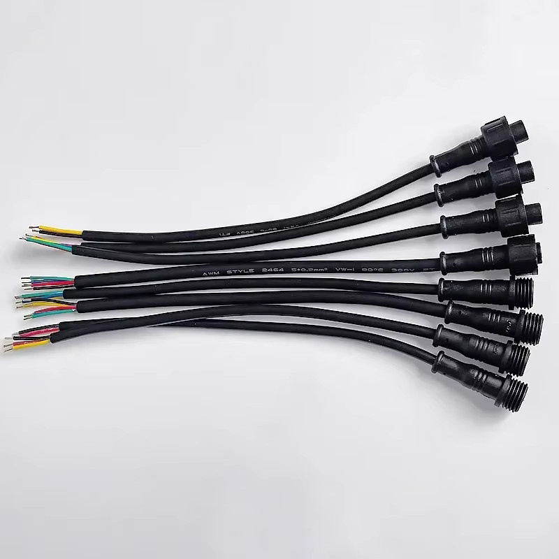 M12 IP65 Wasserdichte Kabelstecker Set für LED Streifen mit 2 3 4 oder 5 Pin als männliche und weibliche Ausführung in Schwarz, Länge: 20 cm - Bild 3
