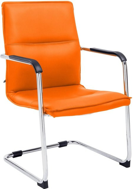 DELUKE Besucherstuhl SEATTLE Konferenzstuhl aus Kunstleder und Metall in Orange, H 92 cm x B 56 cm x T 60 cm - Bild 1