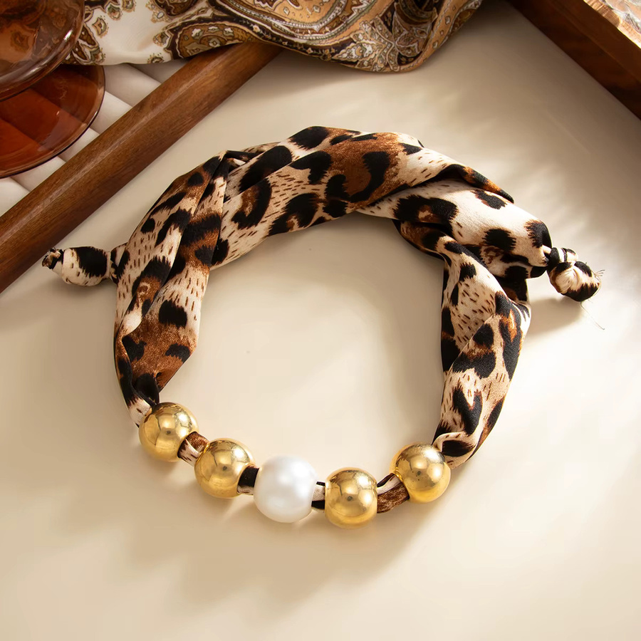 SHIXIN Halskette, Leopardenmuster, Samt, Perle, Damen, Gold - Bild 2